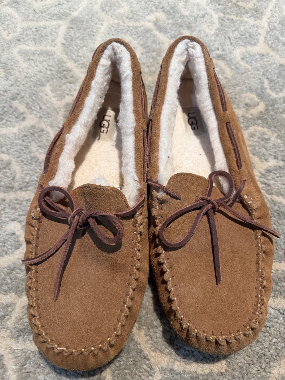 UGG Women's Chestnut Suede Moccasin Slippers with Shearling